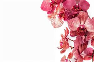 A bunch of pink orchids on a white background photo