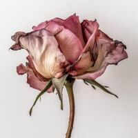 A single rose is shown with a white background photo