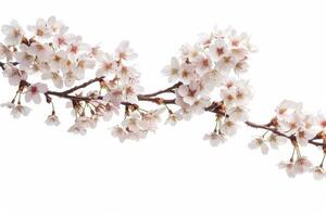A branch of cherry blossoms is shown on a white background photo