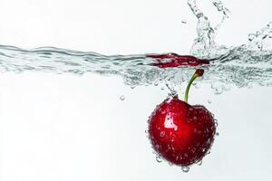 A cherry is falling into the water photo