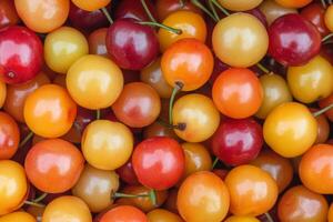 A close up of a bunch of cherries photo