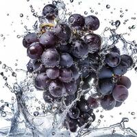 A bunch of grapes being splashed with water photo