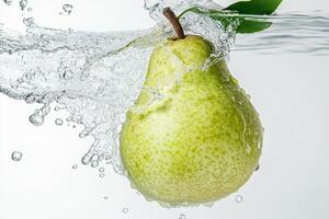 A pear is being splashed with water photo