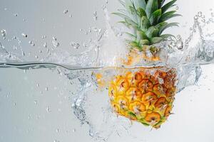 A pineapple is being splashed with water photo