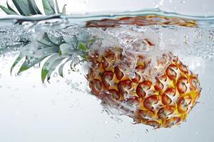 A pineapple is submerged in water photo