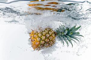 A pineapple is submerged in water photo