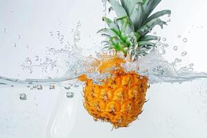 A pineapple is being splashed with water photo