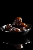 A bowl of dates on a black background photo