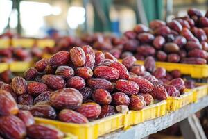 Dates are in crates at a market photo