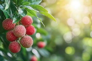 Fresh lychee fruit on the tree photo