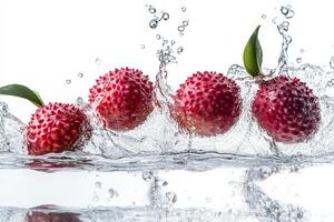 Four lily fruits are splashing into the water photo