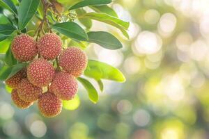 Fresh lychee fruit on tree with sunlight photo