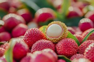 A bunch of rambutan fruit with a white center photo