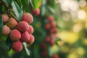 A bunch of lychees on a tree photo