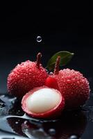 A red fruit with water droplets on it photo