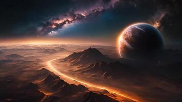 Abstract aura light and distant galaxies collide in this stunning depiction of the universe, representing the beauty of outer space and the cosmic wonders that lie within. video