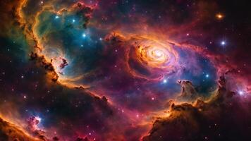 The mysteries of the universe come to life in this abstract cosmic scene, featuring galaxies, aura light, and celestial beauty perfect for portraying space exploration and intergalactic wonders. video