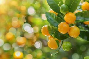 Orange fruits on a tree with sunlight photo