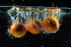 Three oranges are in the water photo
