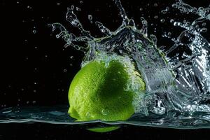 A lime being splashed with water photo
