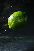 A lime is floating in water photo