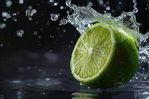 A lime is being splashed with water photo