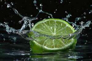 A lime is being splashed with water photo