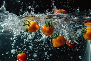Water splashing on tomatoes photo