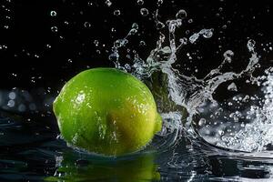 A lime is splashing in water photo