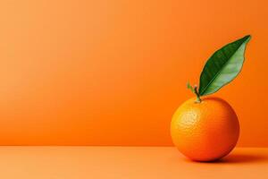 Orange with leaf on orange background photo