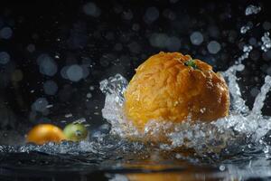 A watermelon is splashing in the water photo