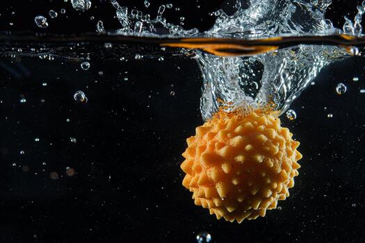 A fruit floating in water photo