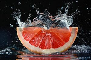 Grapefruit with water splash on black background photo