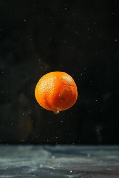 A single orange floating in the air photo