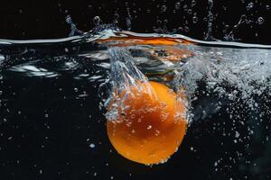 An orange is being thrown into the water photo