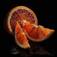 A cut orange on a black background photo