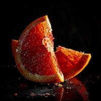 A cut orange on a black background photo