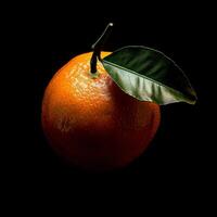 An orange with a leaf on it photo