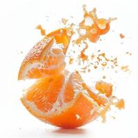 Orange slice with orange juice splashing on it photo