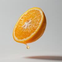 Orange slice with a drop of juice photo
