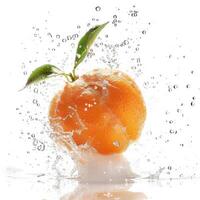 An orange is being splashed with water photo