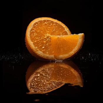 Orange slice on black background photo