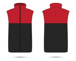 Red and black puffer vest mockup front and back view vector