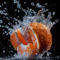 A watermelon being splashed with water photo