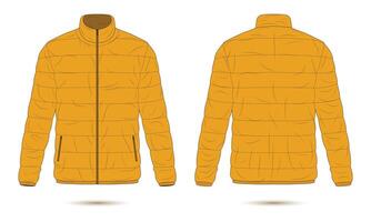 Yellow puffer jacket mockup front and back view vector