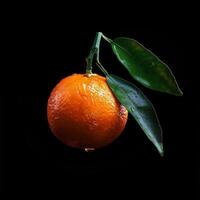 An orange with a leaf on it photo