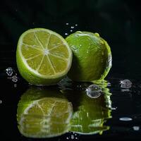 A lime and a lemon are sitting in water photo