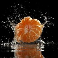 An orange is being splashed with water photo