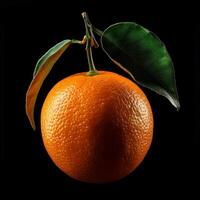 An orange with a leaf on it photo
