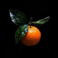 An orange with a leaf on it photo